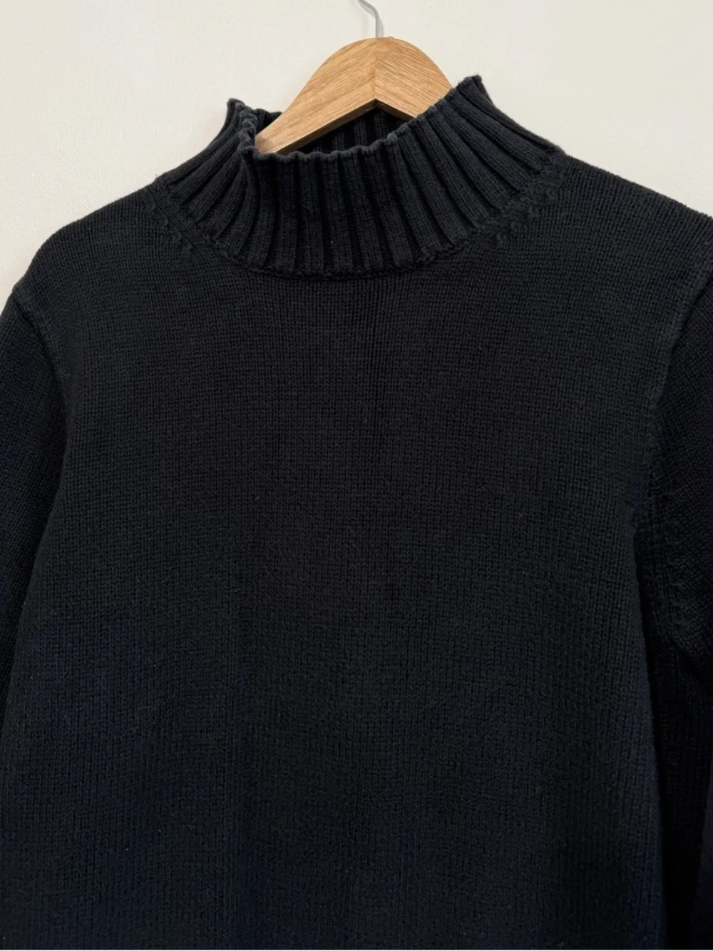 J. CREW Black Cotton Mock Neck Rollneck Boxy Sweater Size XL Chunky Knit